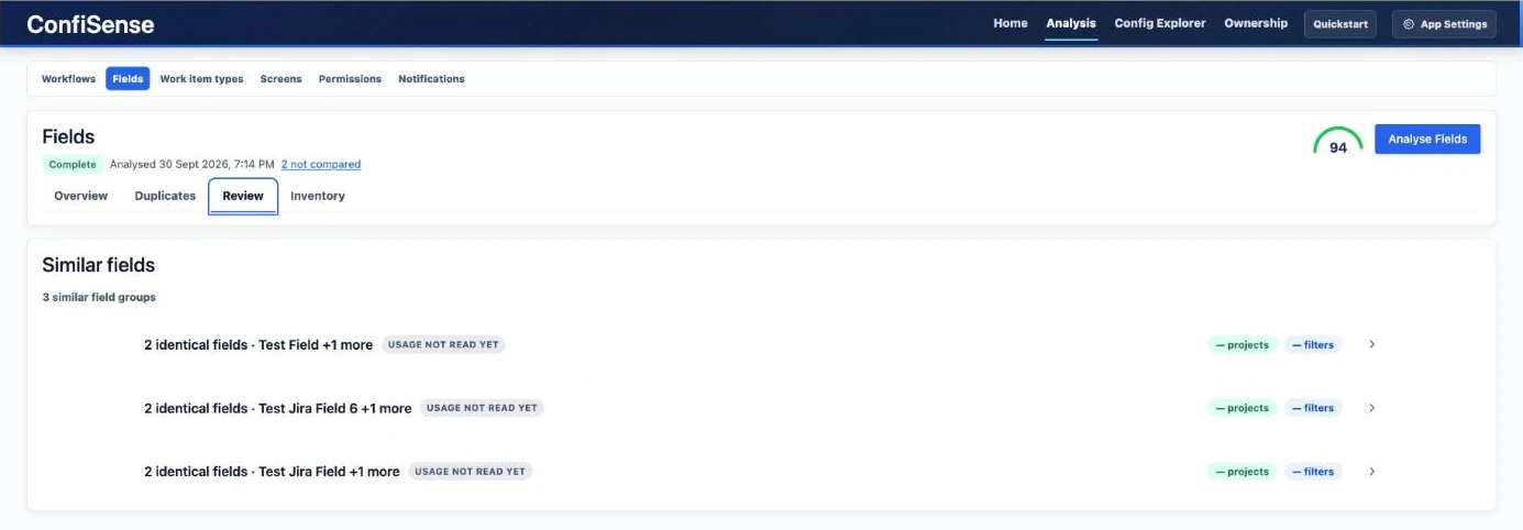 Similar fields flagged with usage not read yet